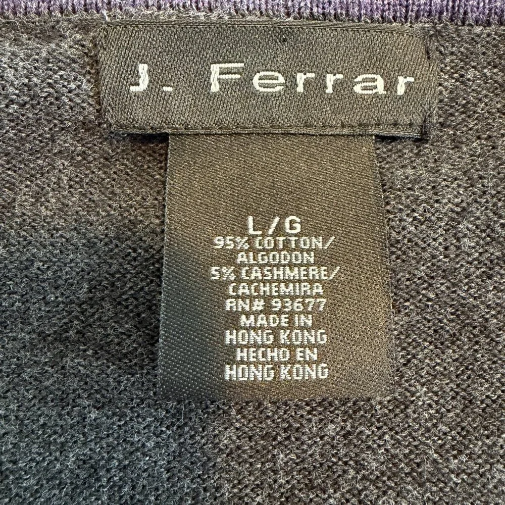 Vintage J FERRAR Cotton Cashmere V Neck Gray Purple Sweater Large